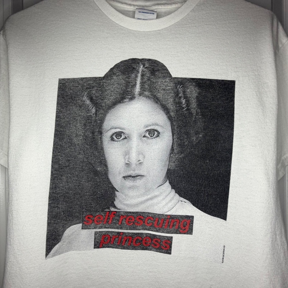 Star Wars Princess Leia Self Rescuing Princess Graphic T-Shirt White Mens Medium